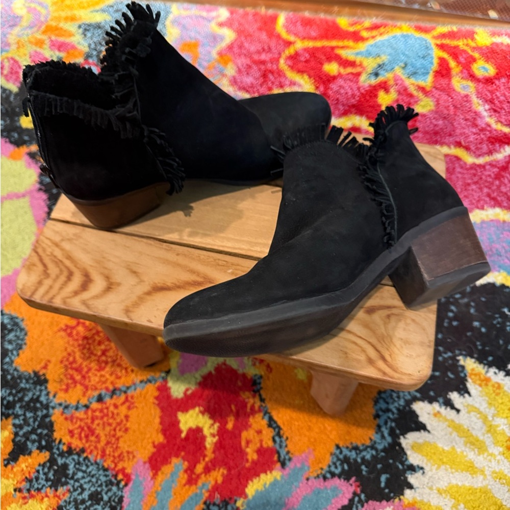 Bueno Black Ankle Boots with Fringe